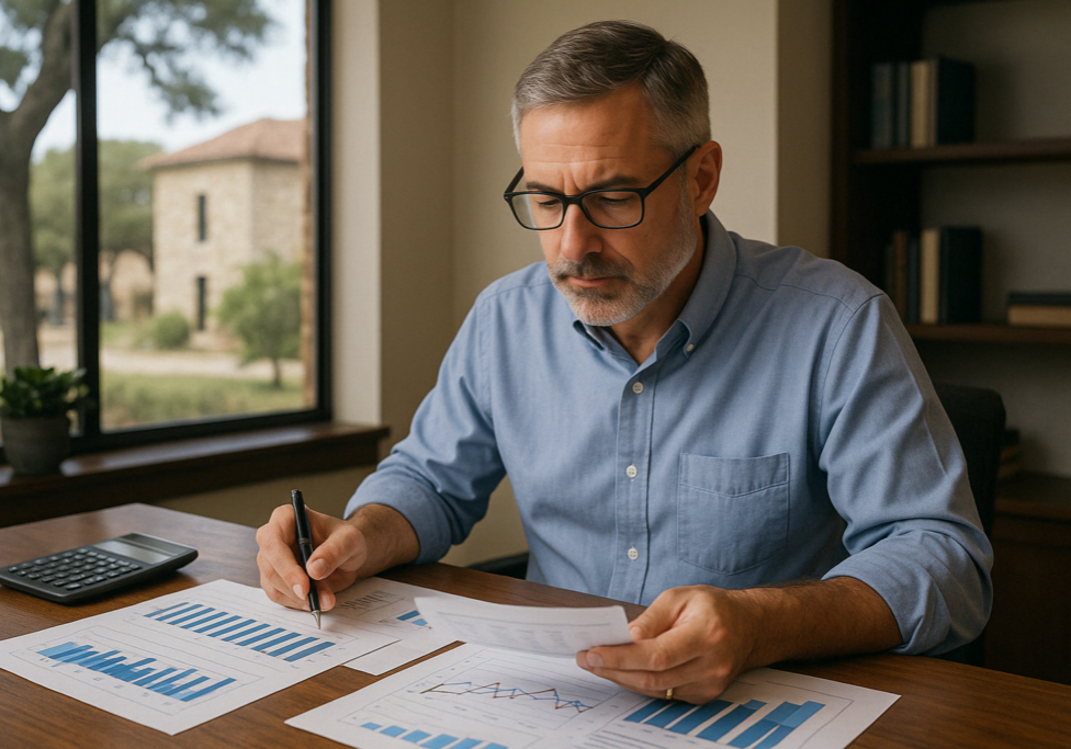 business man in marble falls t x reviewing budget business man in marble falls t x reviewing budget